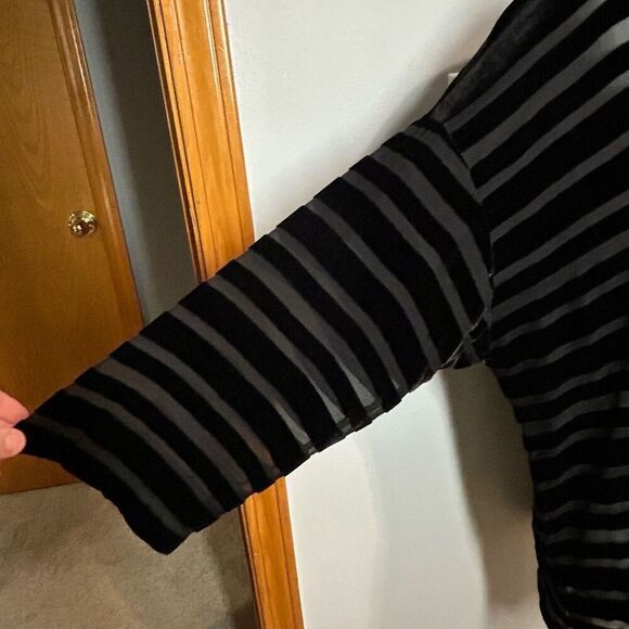 Eileen Fisher velvet Burnout Ballet Neck Top Sz S Silk Blend Striped Oversized - Picture 5 of 11